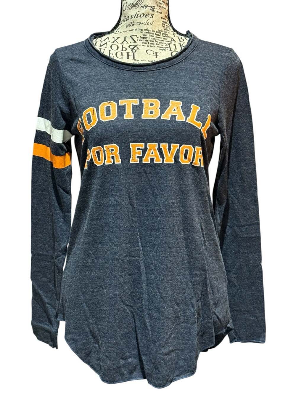 Chaser Football Por Favor Graphic Long Sleeve Tee XS NWT Varsity Stripe Shirt